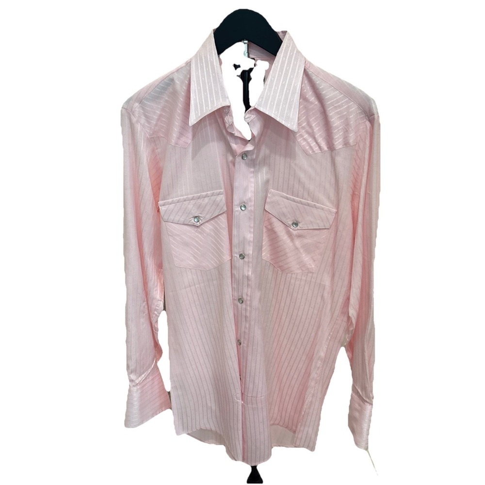 Vtg Silver Collection By Karman Mens Large Western Pink With Pearl Snap Shirt